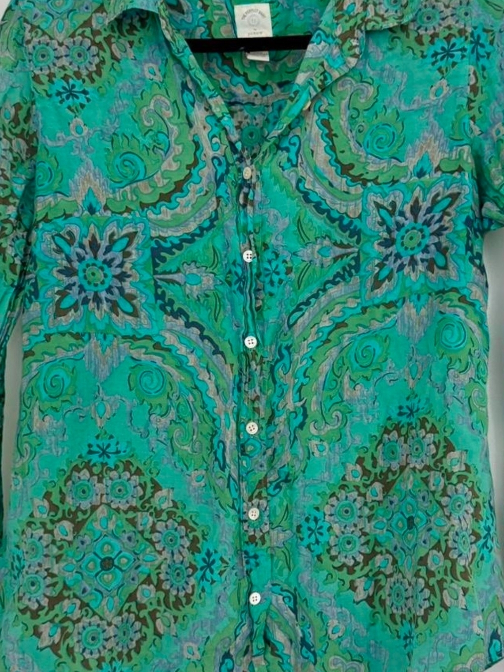 VERY RARE J. Crew Turquoise Paisley Button-Front Blouse
